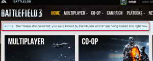 Battlefield 3 “Game disconnected: you were kicked by Punkbuster
